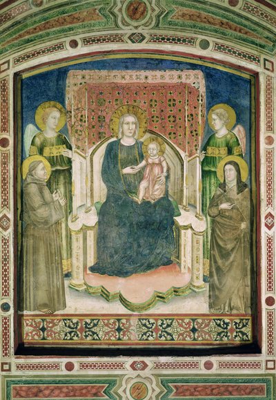 Madonna auf dem Thron mit St. Franziskus von Assisi, St. Klara und zwei Engeln von Master of Figline